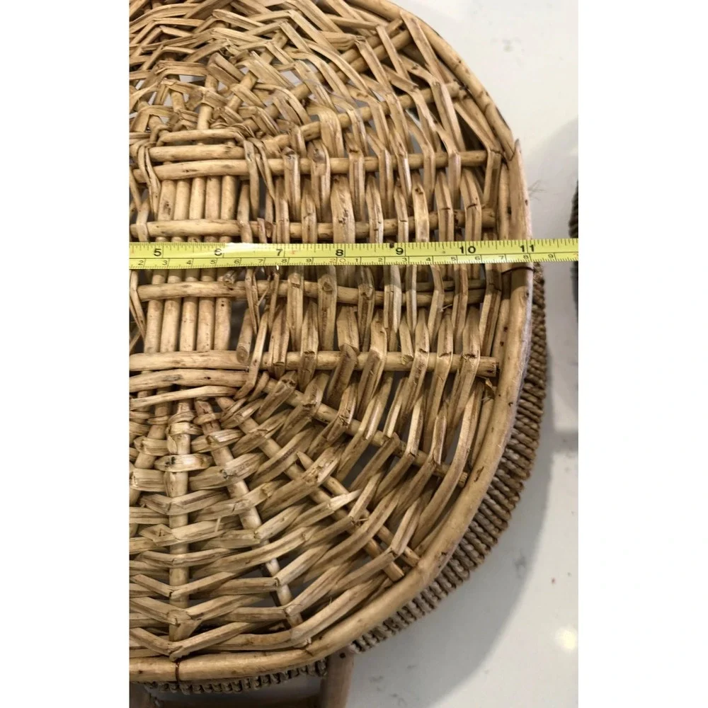 Set of 2 Woven Wicker Rattan Oval Serving Trays with Handles Natural Nesting
